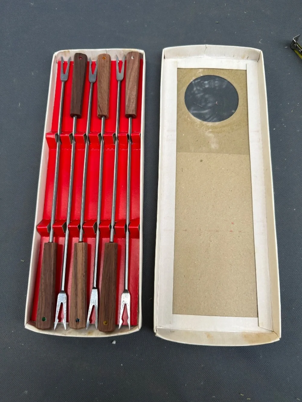 VTG Fondue Fork set of 6 Rosewood w/colored ends / Made in Japan MCM Mid Century